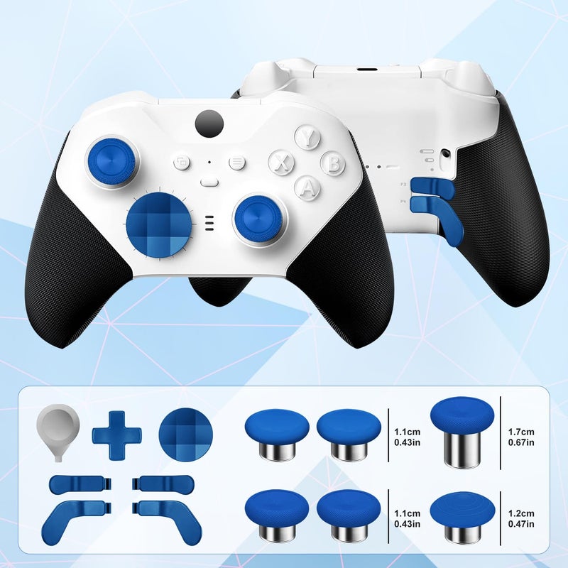 BUERTT Store 13 in 1 Metal Thumbsticks for Xbox Elite Series 2 Controller,Accessories Parts for Xbox One Elite 2,Gaming Accessory Replacement,Metal Mod 6 Swap Joystick,4 Paddles,2 D-Pads,1 Tool,Blue - Image 2